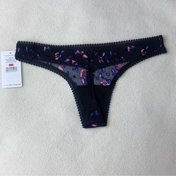 NWT New On Gossamer Kaleidoscope Black Pink Purple Hipster Thong Panties XS/S - Picture 3 of 4